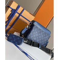 Louis Vuitton LV Unisex Trio Messenger Cobalt Blue Monogram Coated Canvas Taiga Cowhide Leather (1)