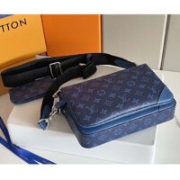 Louis Vuitton LV Unisex Trio Messenger Cobalt Blue Monogram Coated Canvas Taiga Cowhide Leather (1)