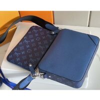 Louis Vuitton LV Unisex Trio Messenger Cobalt Blue Monogram Coated Canvas Taiga Cowhide Leather (1)