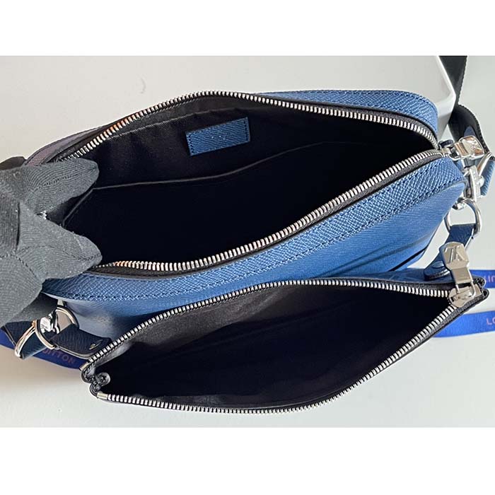 Louis Vuitton LV Unisex Trio Messenger Cobalt Blue Monogram Coated Canvas Taiga Cowhide Leather (9)