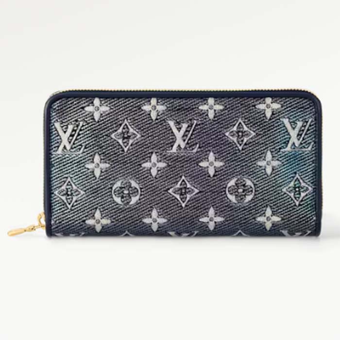 Louis Vuitton LV Unisex Zippy Wallet Blue Monogram Coated Canvas Cowhide Leather