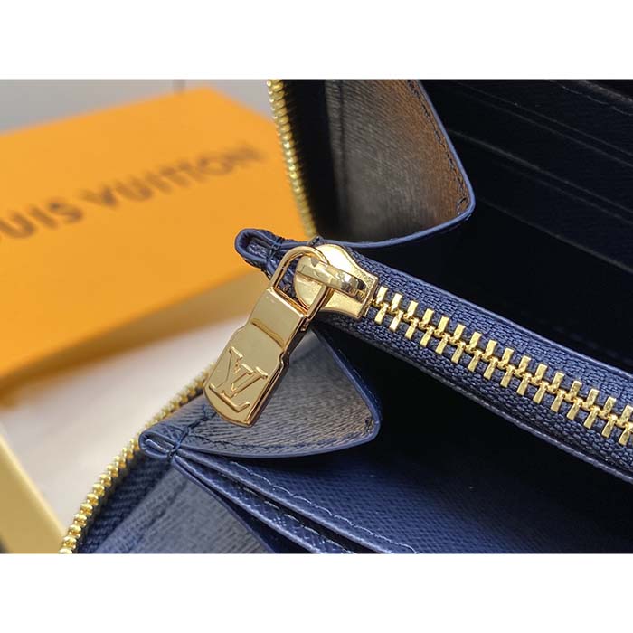 Louis Vuitton LV Unisex Zippy Wallet Blue Monogram Coated Canvas Cowhide Leather (10)