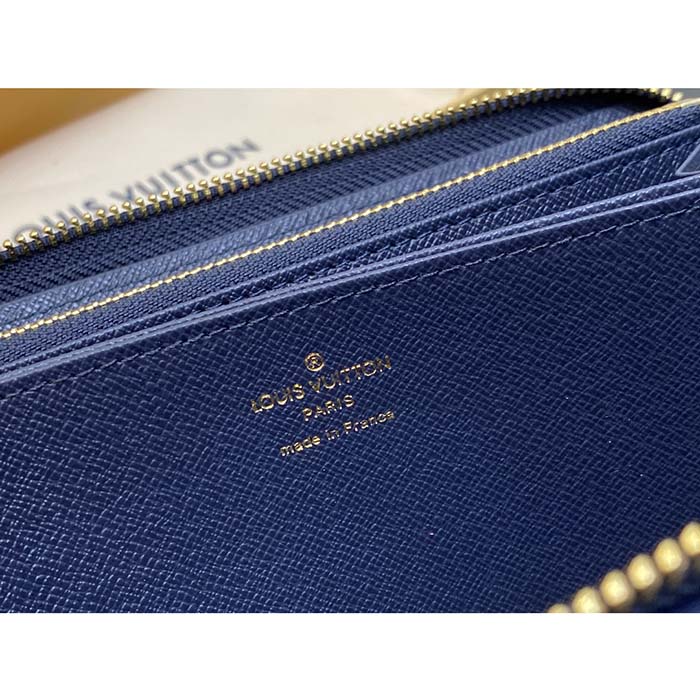 Louis Vuitton LV Unisex Zippy Wallet Blue Monogram Coated Canvas Cowhide Leather (3)