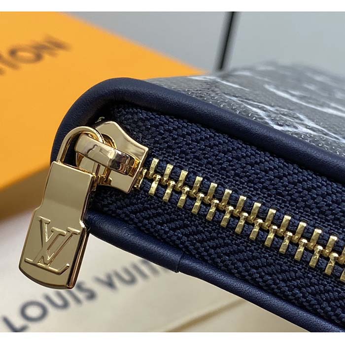 Louis Vuitton LV Unisex Zippy Wallet Blue Monogram Coated Canvas Cowhide Leather (4)