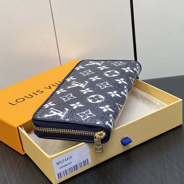 Louis Vuitton LV Unisex Zippy Wallet Blue Monogram Coated Canvas Cowhide Leather (9)