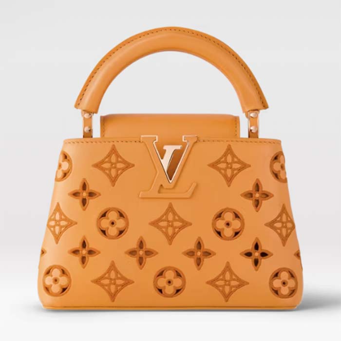 Louis Vuitton LV Women Capucines Mini Handbag Saffron Yellow Calfskin Leather Cowhide Lining