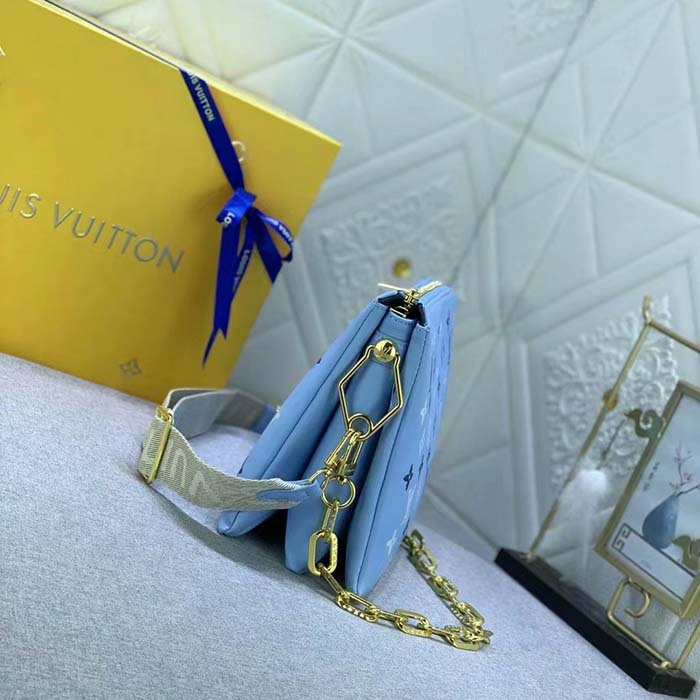 Louis Vuitton LV Women Coussin PM Handbag Blue Lambskin Silk Scarf Cowhide Leather (1)