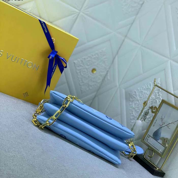 Louis Vuitton LV Women Coussin PM Handbag Blue Lambskin Silk Scarf Cowhide Leather (10)