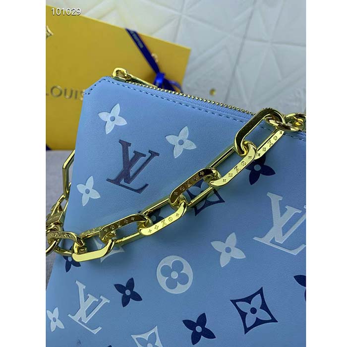Louis Vuitton LV Women Coussin PM Handbag Blue Lambskin Silk Scarf Cowhide Leather (8)
