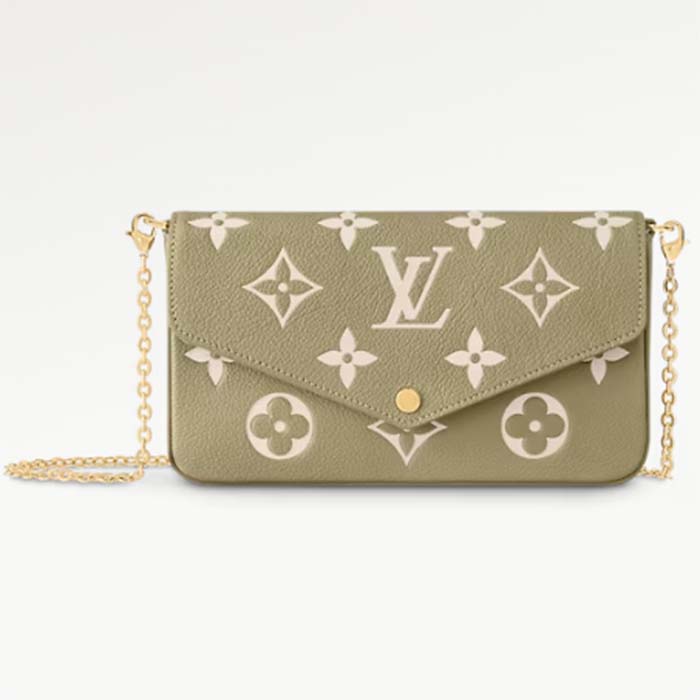 Louis Vuitton LV Women Félicie Pochette Light Khaki Cream Monogram Empreinte Embossed Grained Cowhide Leather