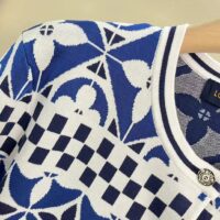 Louis Vuitton LV Women Monogram Flower Tile Jacquard Cropped Pullover Blue White Regular Fit