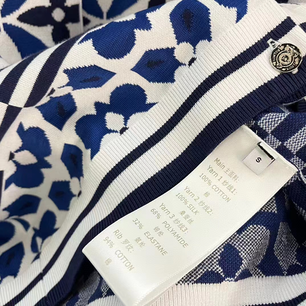 Louis Vuitton LV Women Monogram Flower Tile Jacquard Cropped Pullover Blue White Regular Fit (7)