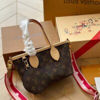 Louis Vuitton LV Women Neverfull BB Peony Pink Monogram Coated Canvas Natural Cowhide Leather (3)