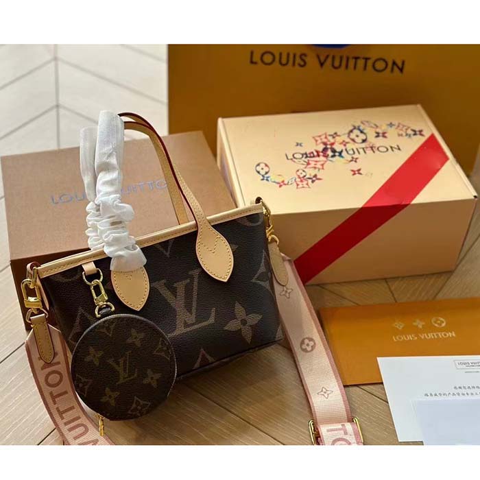 Louis Vuitton LV Women Neverfull BB Peony Pink Monogram Coated Canvas Natural Cowhide Leather (7)