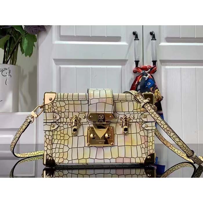 Louis Vuitton LV Women Petite Malle Handbag Royal Garden Soft Shine Alligator Leather (1)