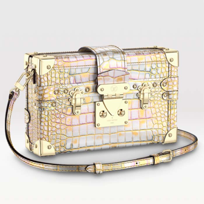 Louis Vuitton LV Women Petite Malle Handbag Royal Garden Soft Shine Alligator Leather