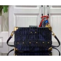 Louis Vuitton LV Women Petite Malle Handbag Saphir Blue Brilliant Niloticus Leather (5)