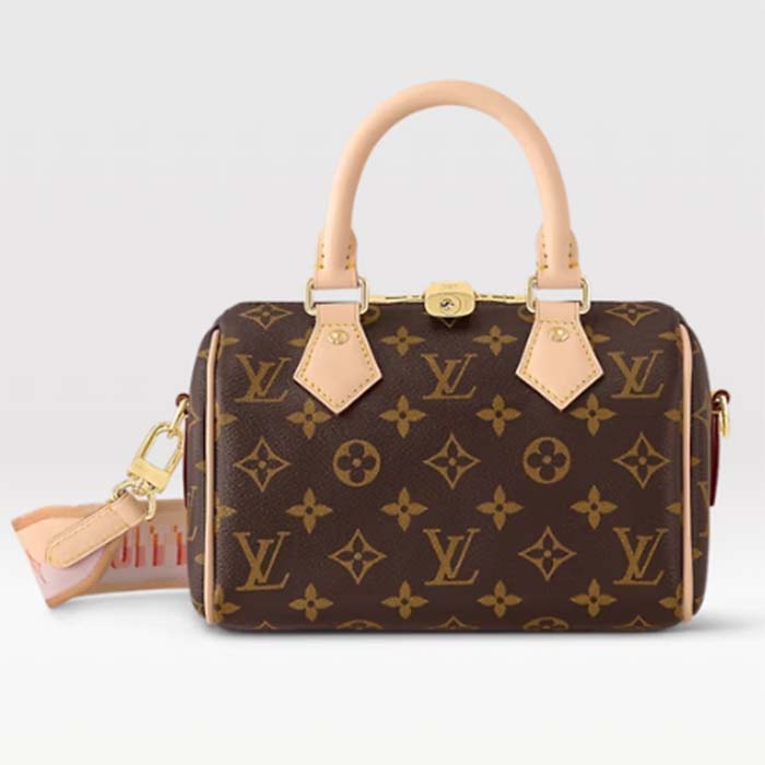 Louis Vuitton LV Women Speedy Bandoulière 20 Handbag Pink Orange Monogram Coated Canvas