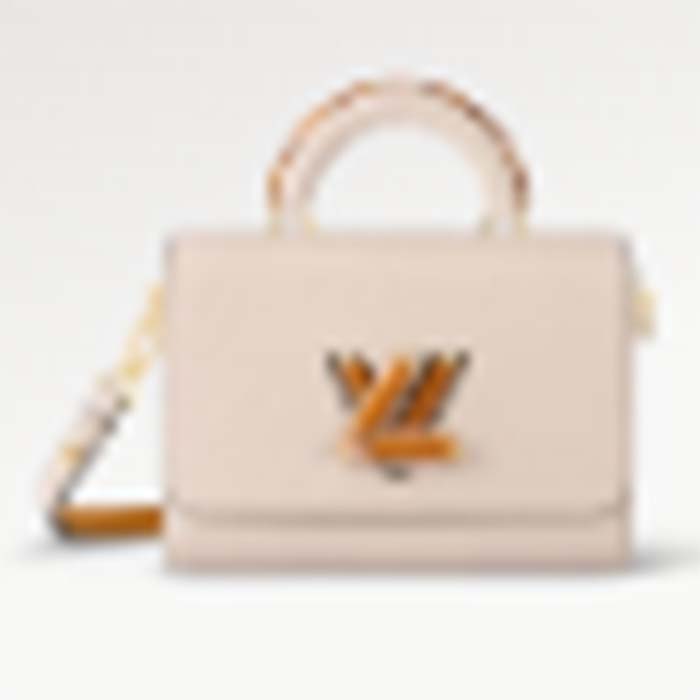Louis Vuitton LV Women Twist MM Beige White Brown Grained Leather Cowhide