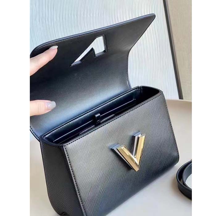 Louis Vuitton LV Women Twist MM Black Epi Grained Leather Cowhide Lock (4)