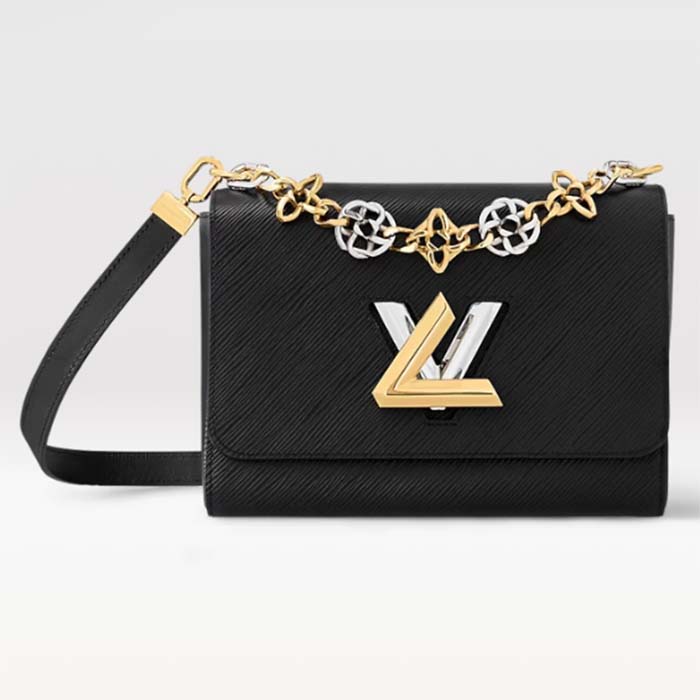 Louis Vuitton LV Women Twist MM Black Epi Grained Leather Cowhide Lock