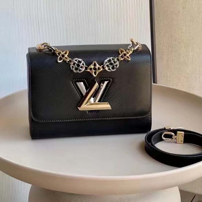 Louis Vuitton LV Women Twist MM Black Epi Grained Leather Cowhide Lock (6)