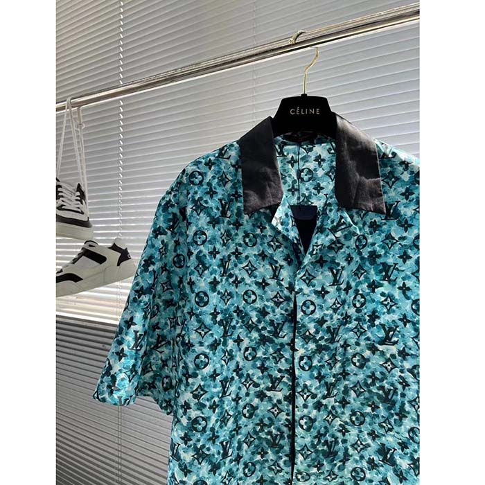 Louis Vuitton Men Monogram Crepe Short-Sleeved Shirt Relaxed Fit Blue Haze (12)