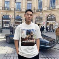 Louis Vuitton Men Printed Cotton T-Shirt Show Fit Ribbed Collar Milky White (8)