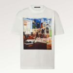 Louis Vuitton Men Printed Cotton T-Shirt Show Fit Ribbed Collar Milky White