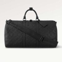 Louis Vuitton Unisex LV Keepall Bandoulière 50 Black Monogram Shadow Embossed Leather Cowhide (10)