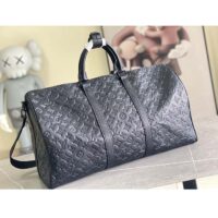 Louis Vuitton Unisex LV Keepall Bandoulière 50 Black Monogram Shadow Embossed Leather Cowhide (10)