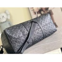 Louis Vuitton Unisex LV Keepall Bandoulière 50 Black Monogram Shadow Embossed Leather Cowhide (10)