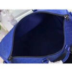 Louis Vuitton Unisex LV Keepall Bandoulière 50 Racing Blue Embossed Taurillon Monogram Cowhide Leather - Imagen 6