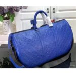 Louis Vuitton Unisex LV Keepall Bandoulière 50 Racing Blue Embossed Taurillon Monogram Cowhide Leather - Imagen 3