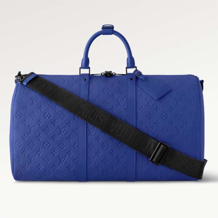 Louis Vuitton Unisex LV Keepall Bandoulière 50 Racing Blue Embossed Taurillon Monogram Cowhide Leather