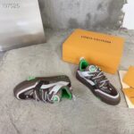 Louis Vuitton Unisex LV Skate Sneaker Grey Mix Materials Grained Calf Leather Technical Mesh - Image 3