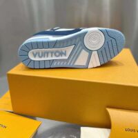 Louis Vuitton Unisex LV Trainer Sneaker Blue Nubuck Calf Leather Grained Monogram Flowers (2)