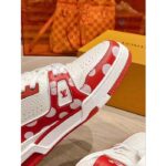 Louis Vuitton Unisex LV Trainer Sneaker Red Calf Leather Rubber Outsole Monogram Flowers - Imagen 7