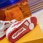 Louis Vuitton Unisex LV Trainer Sneaker Red Calf Leather Rubber Outsole Monogram Flowers - Imagen 6