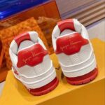 Louis Vuitton Unisex LV Trainer Sneaker Red Calf Leather Rubber Outsole Monogram Flowers - Imagen 9