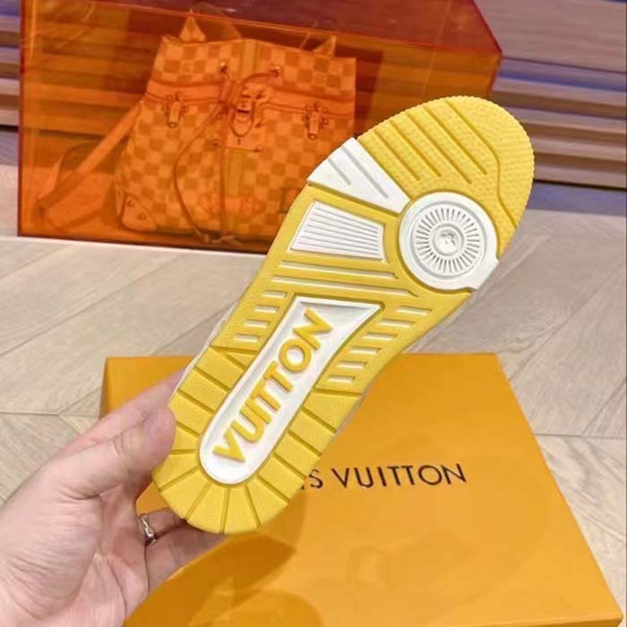 Louis Vuitton Unisex LV Trainer Sneaker Yellow Calf Leather Rubber Outsole Monogram Flowers (10)