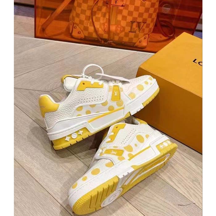 Louis Vuitton Unisex LV Trainer Sneaker Yellow Calf Leather Rubber Outsole Monogram Flowers (5)