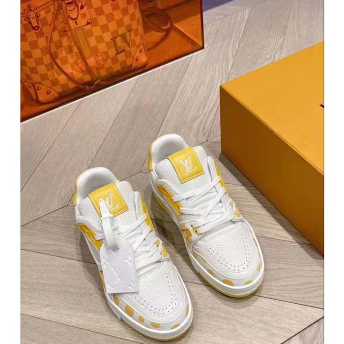 Louis Vuitton Unisex LV Trainer Sneaker Yellow Calf Leather Rubber Outsole Monogram Flowers (6)