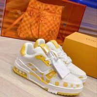 Louis Vuitton Unisex LV Trainer Sneaker Yellow Calf Leather Rubber Outsole Monogram Flowers (11)