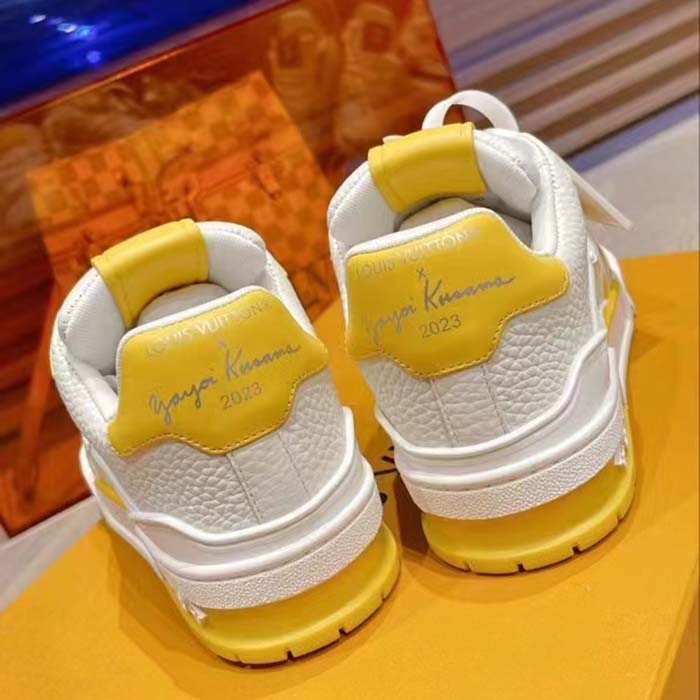 Louis Vuitton Unisex LV Trainer Sneaker Yellow Calf Leather Rubber Outsole Monogram Flowers (9)