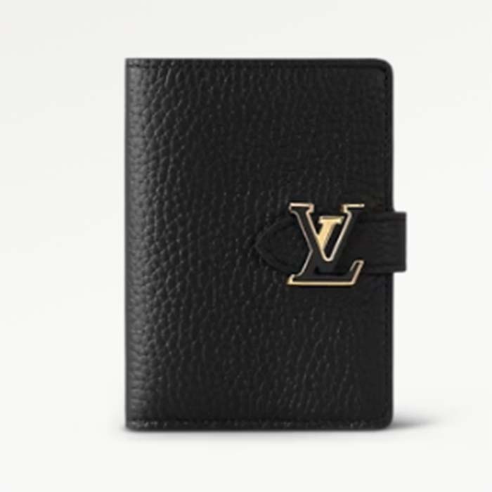 Louis Vuitton Unisex LV Vertical Compact Wallet Black Arizona Beige Taurillon Leather