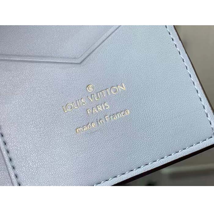 Louis Vuitton Unisex LV Vertical Compact Wallet Galet Gray Aquamarine Blue Taurillon Leather (9)