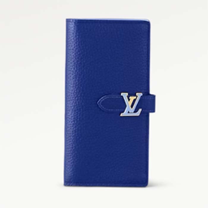 Louis Vuitton Unisex LV Vertical Wallet Blue Taurillon Calf-Leather Sliding Capucines Closure
