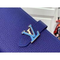 Louis Vuitton Unisex LV Vertical Wallet Blue Taurillon Calf-Leather Sliding Capucines Closure (3)