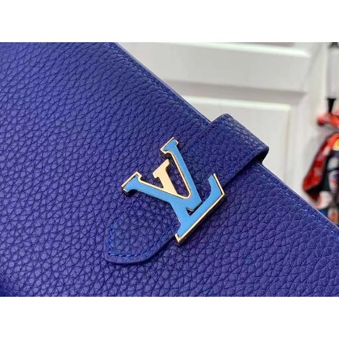 Louis Vuitton Unisex LV Vertical Wallet Blue Taurillon Calf-Leather Sliding Capucines Closure (6)